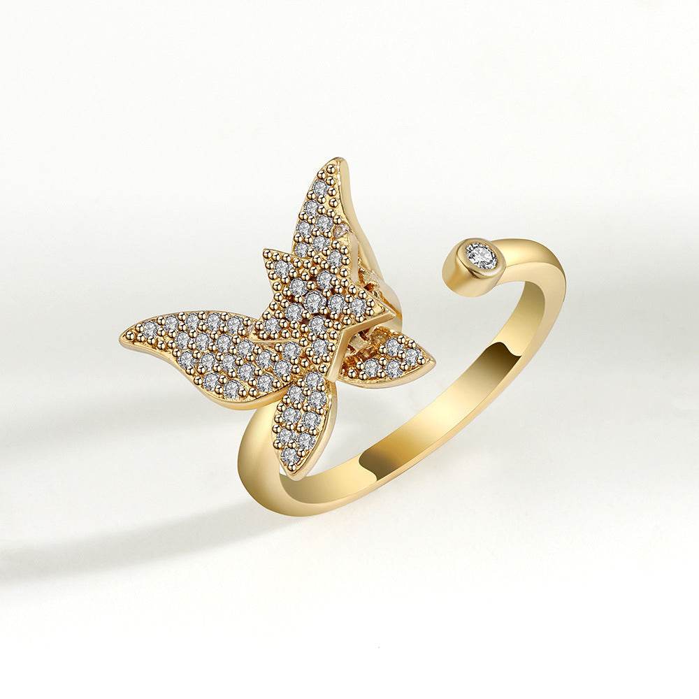 Buy Center Golden Butterfly Spinning Ring - Adjustable 925 Silver Jewelry - Buy Center